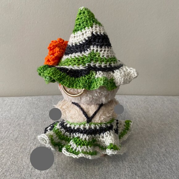 Handmade Crochet Halloween Green Orange Witch Outfit for 17cm Doll 2-Piece Set - Picture 3 of 7